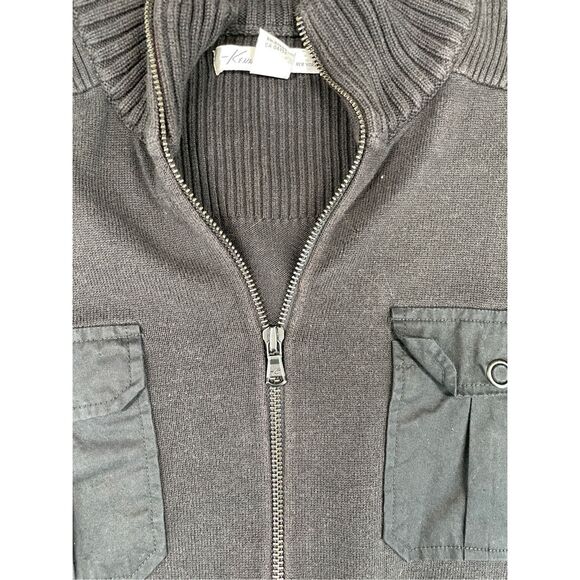 Kenneth Cole Sweater Men M Black Full Zip Rib Knit Military Style Casual Capsule - Picture 4 of 10